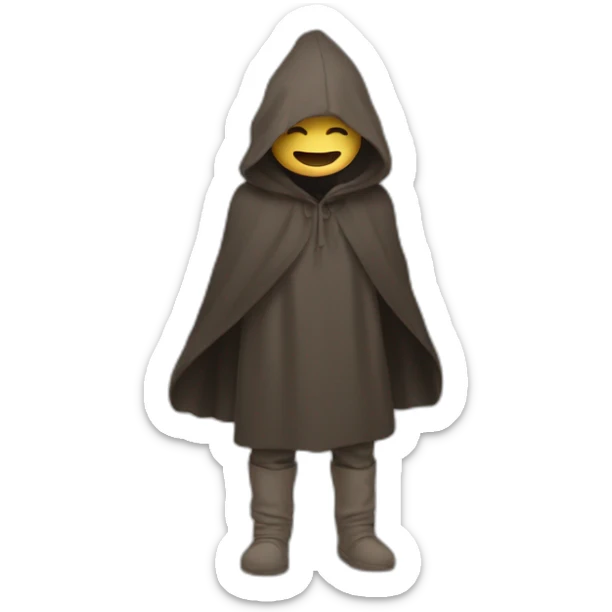 Guy with a hood covering his eyes, smiling and holding his hands together in a large droopy cloak sticker