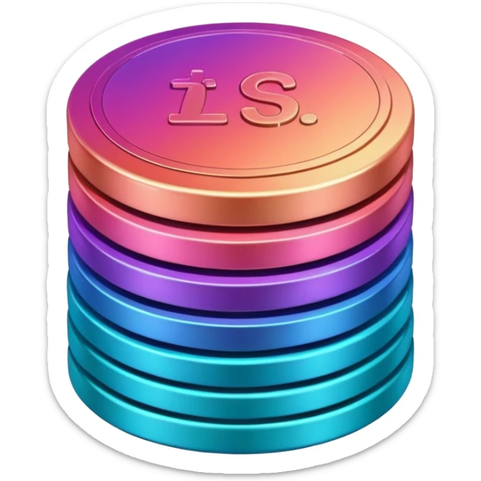 Stack of coins in gradient of turquoise, blue, pink, purple, and coral color sticker