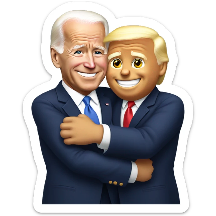 An emoji of joe biden and donald tump hugging sticker
