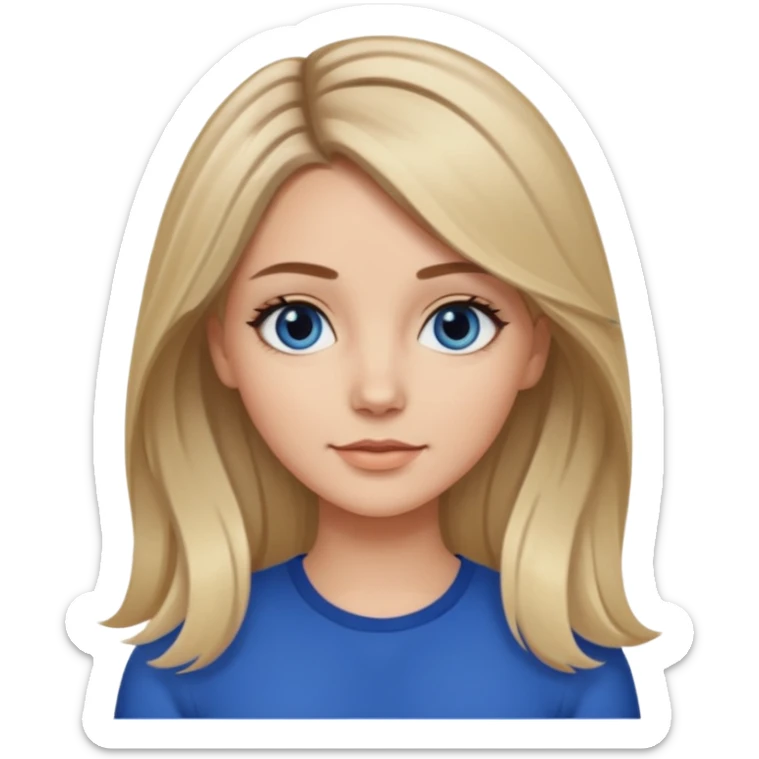 white girl long light brunette / blonder hair girl with darker roots in her hair middle part and dark blue eyes that's not really tan but not pale sticker