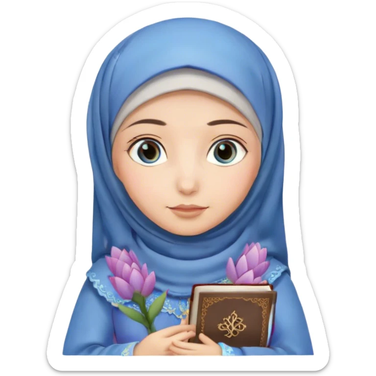 Turkish beautiful finish Konya girl blue eyes with hijab and hyacinth flower dress have Quran  sticker