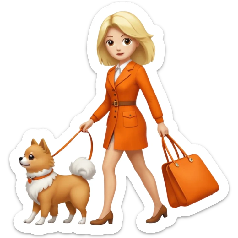 Mujer rubia caminando con una pomerania sticker
