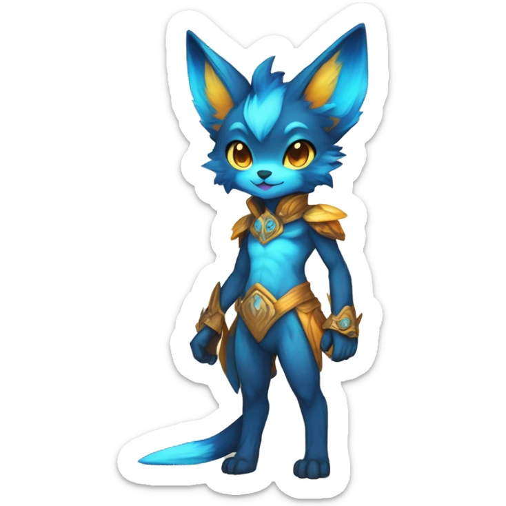 Anthro-Edgy-Cool-Blue-Yellow-Beige-Orange-Contrast-Colors-Fantasy-Fur-Sona-Chibi-Shiny-Fakémon-Hybrid full body sticker