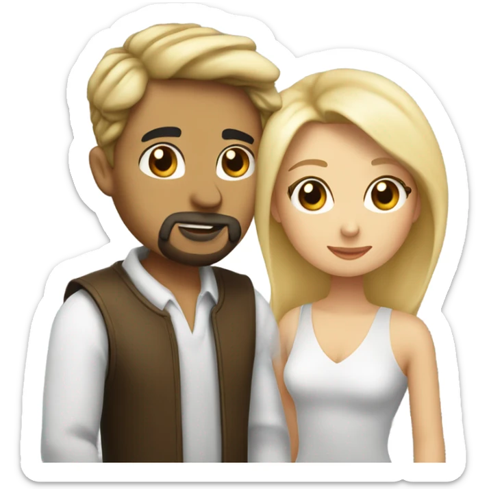 kiss-kiss with a girl who has hair highlights of blonde and brown and she’s white and a guy with a goatee and black hair also white sticker