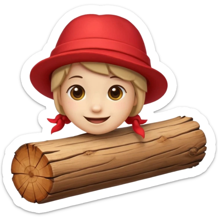 create a small, clean and expressive emoji in the style of Discord emojis, featuring the Catalan ‘Cagatió’ (Tió de Nadal). The emoji should show a cute wooden log with a friendly smiling face, wearing the traditional red ‘barretina’ hat, with small simple legs sticker