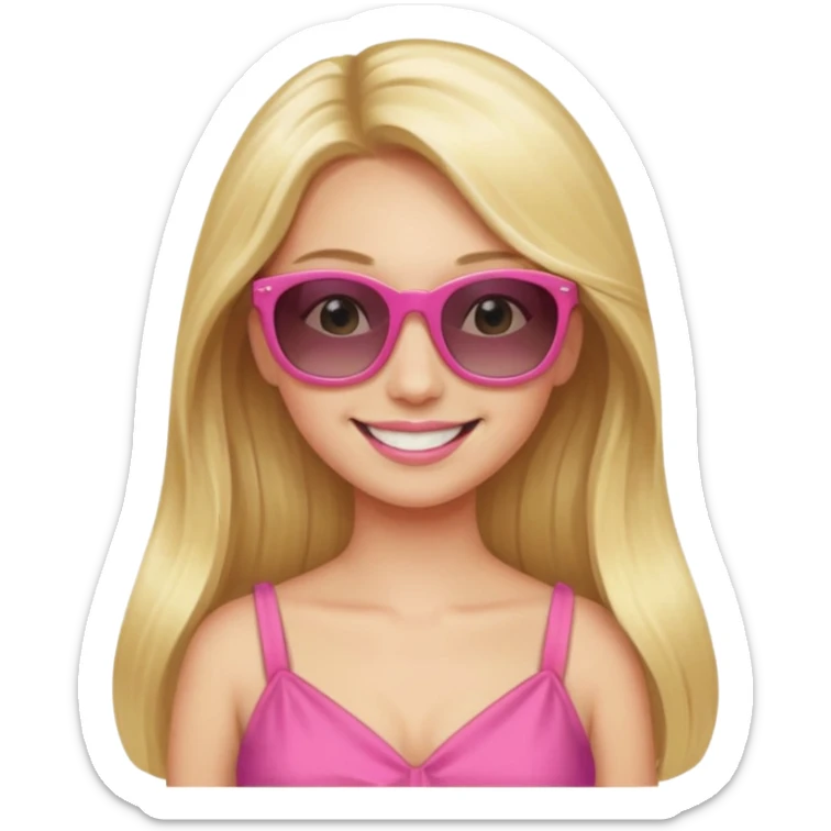 dior women with long blonde hair wear sun glasses, pink dress sticker