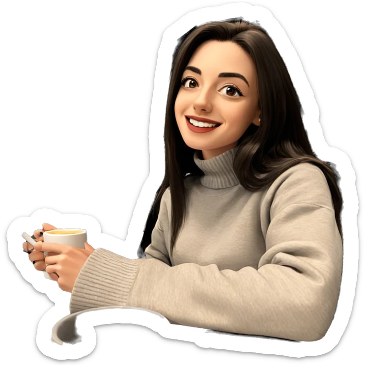 smiling girl with coffee mug sticker
