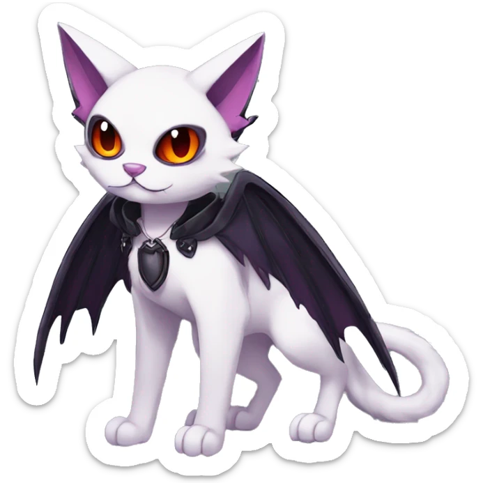  cool edgy beautiful anime-style ethereal dark-punk-themed animal vampiric cat-hybrid Fakemon with fangs and bat-wing-ears with a collar full body sticker
