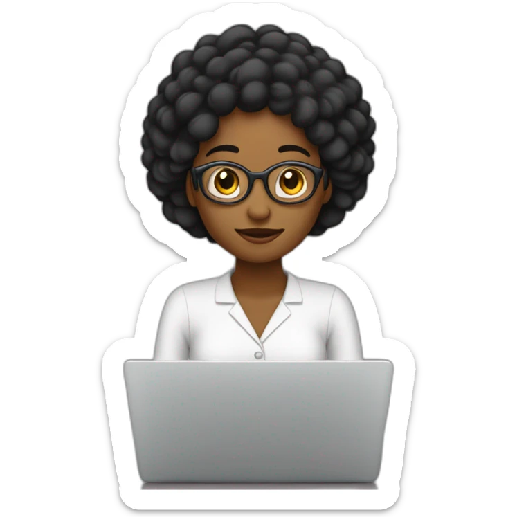 mujer pelo negro medio largo liso creadora de contenidondo en laptop sticker
