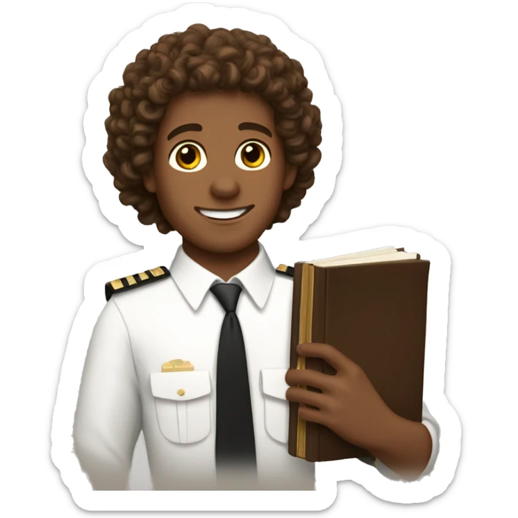 mormon missionary with brown extra curly hair holding a book of mormon sticker