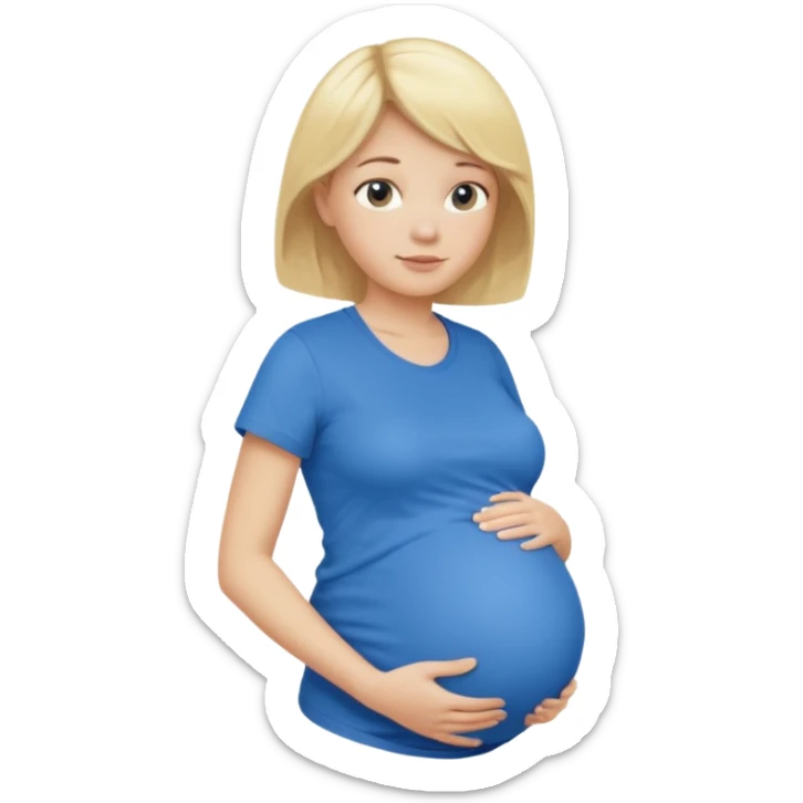 Blonde pregnant woman wearing a blue T-shirt like this emoji🤰🏼 sticker