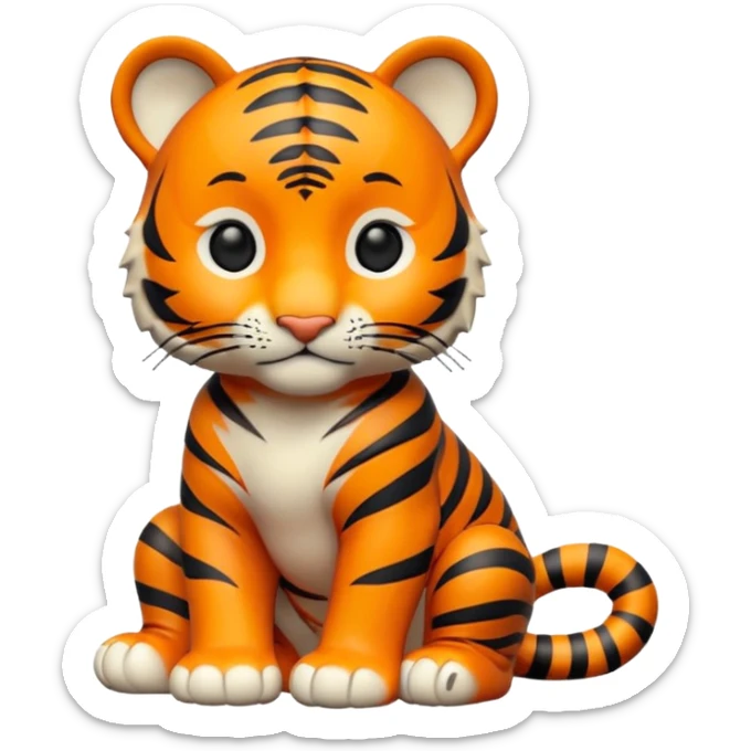 Isolated, breathtakingly vivid and intricately detailed digital illustration of the most incredibly adorable, cute style baby tiger cub figurine imaginable, toy style. sticker