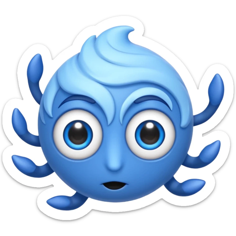 swirling blue cyclone emoji with big googly eyes and blue limbs, emoji-inspired simplicity sticker