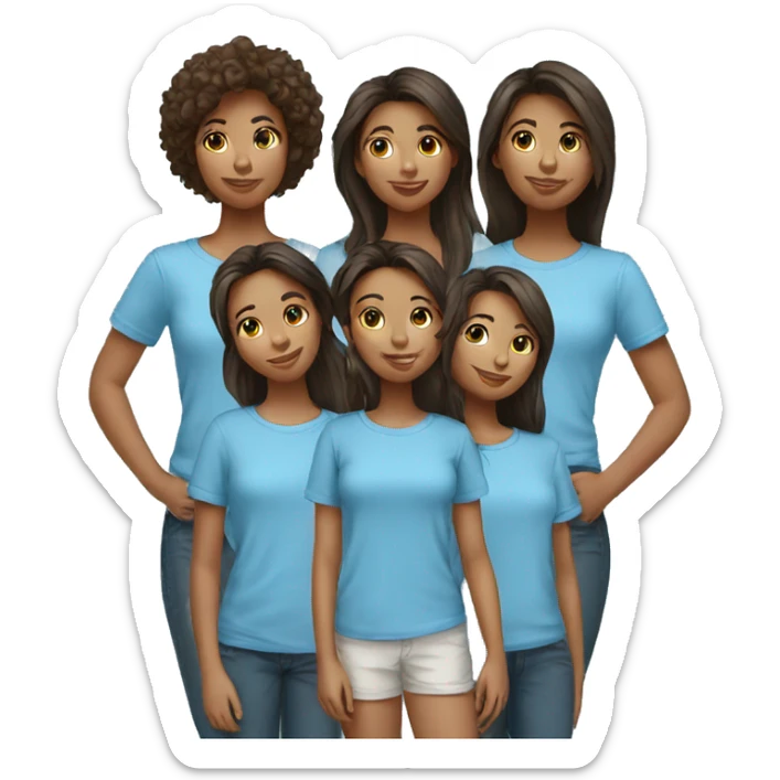 4 GIRLS AND 3 GIRLS WEARING  SKY BLUE T-SHIRT sticker