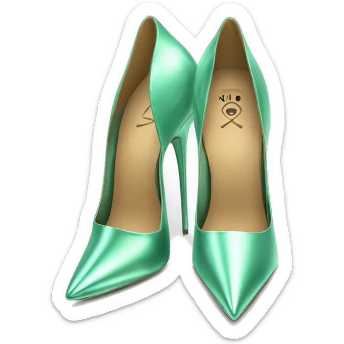 Real isolated top view of a pair of metallic mint green spikey stiletto high heel shoes.  sticker