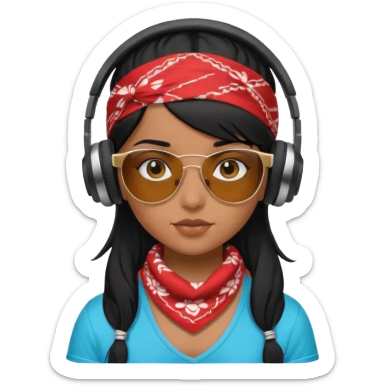 black haired girl with shades, headphones and bandana sticker