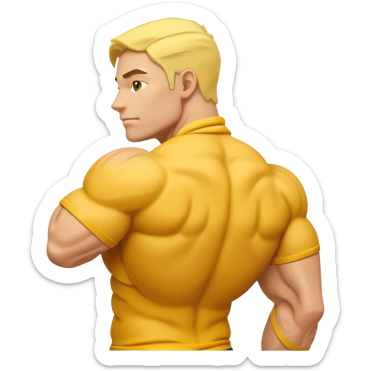 Emoji of Shoulders Muscle from side view, the human is yellow like on iphones. He has big shoulders. sticker