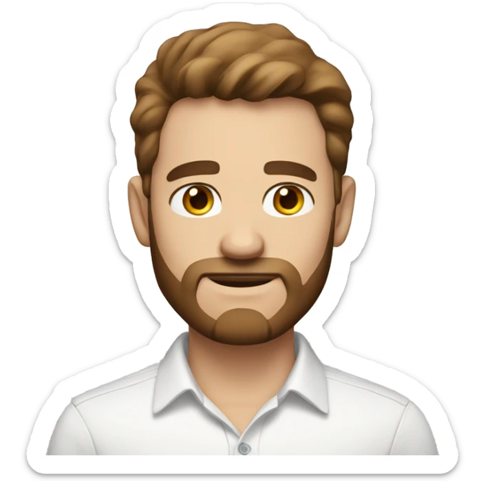 white man with small eyes, brown hair and a brown beard in a white shirt. sticker