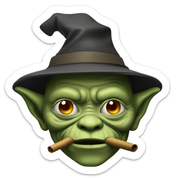 generate an emoji of a japanese goblin smoking and wearing a hat sticker