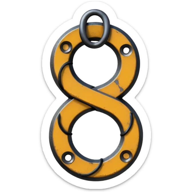 Emoji, gothic chain link shaped as number 8, forged from matte black steel, industrial form, subtle metal texture, no glow, no neon, flat emoji design, centered, transparent background sticker