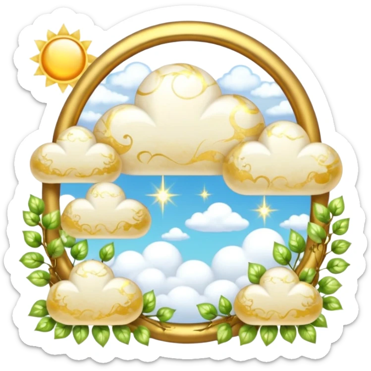 White and glittery gold with marble stones, vines, divine, heavenly, spiritual, pure, glowing, cute clouds, sunshine, sparkly, beautiful, elegant, luxurious, pretty, aesthetic scenery scene picture   sticker