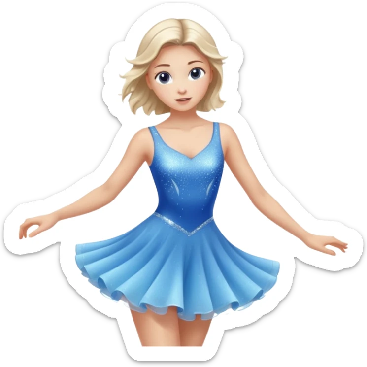 The ice skater girl in the sparkling blue dress spins gently sticker
