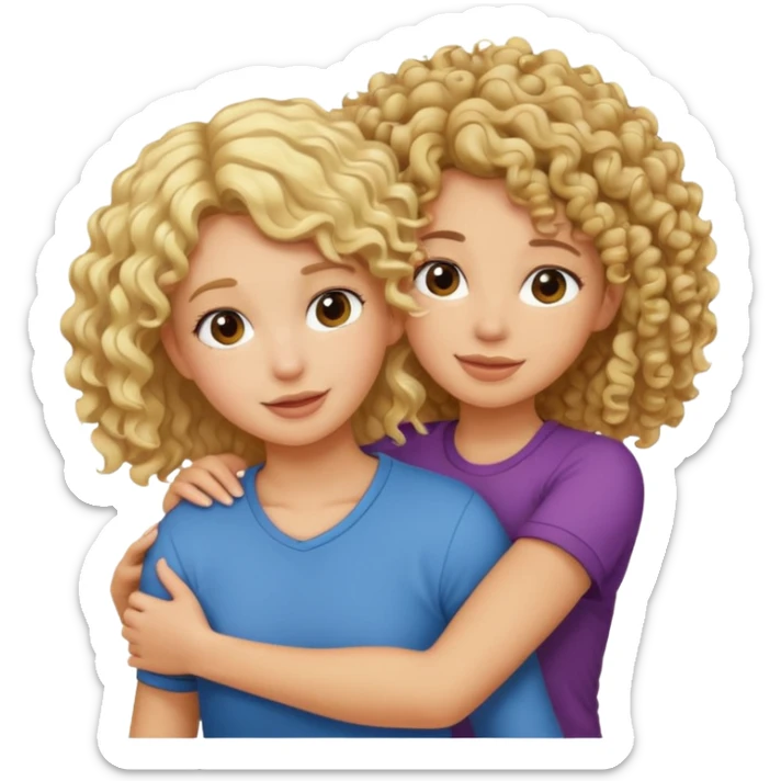 A blonde girl piggybacking on top of her curly-haired brunette friend sticker