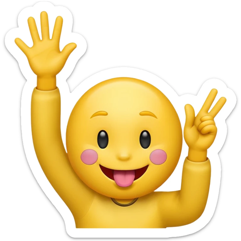 a emoticon with the tongue out, holding up both hands in a shape of an L sticker