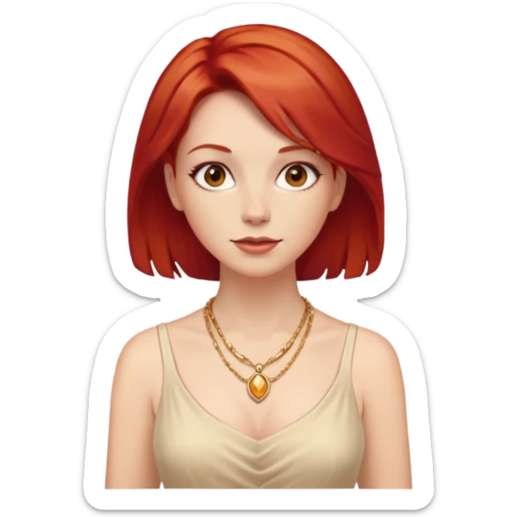 lady-in-light beige-dress-,-red-hair,-wearing-necklace sticker