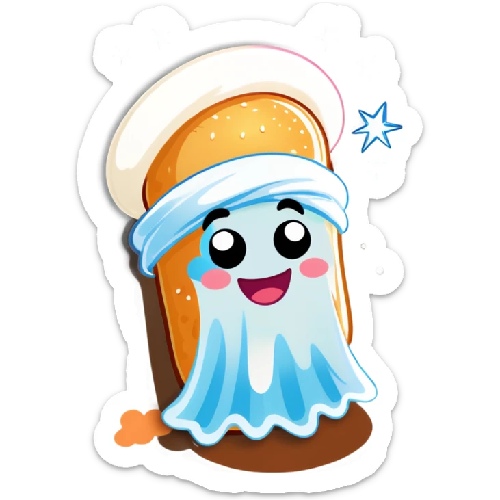 A Twinkie cream filled smiling with a towel over its face and fairy dust in the air sticker