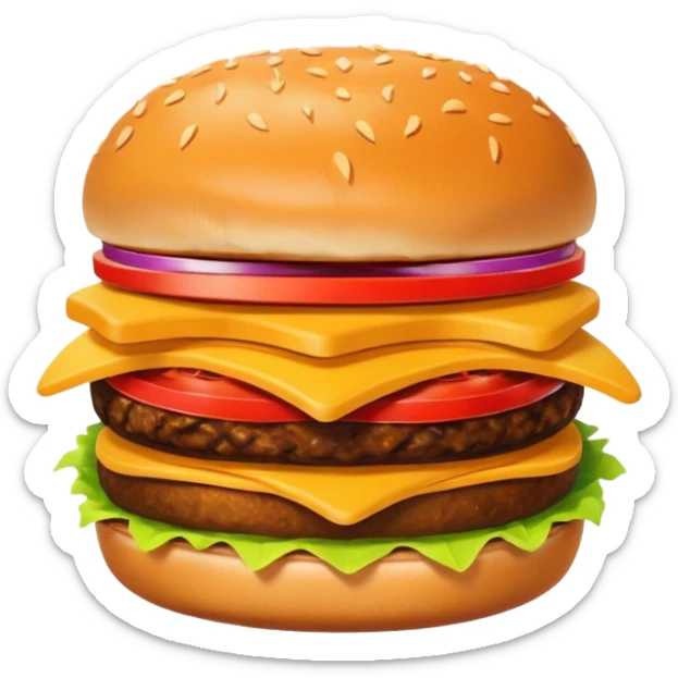 A clean and simple icon of fast food in emoji-style illustration. A burger with fries, nuggets and shawarma, bright and bold colors, simple shapes, flat design, high contrast, inviting and appetizing. sticker