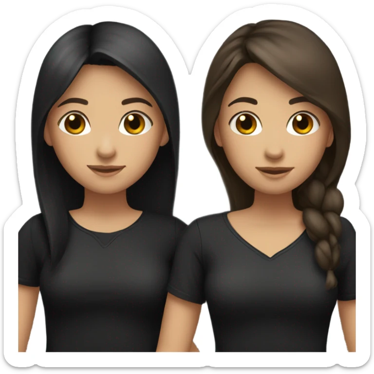 two girls hugging one has long dark hair, the other has short brown hair, they are wearing black clothes sticker