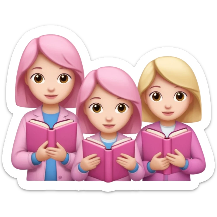 Por ejemplo quiero de que unos muñequitos estudien y que pusiste en unos libritos y que todo sea color rosa y cute sticker