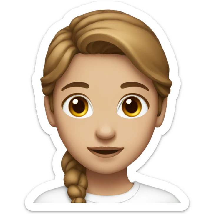 A girl with medium light brown hair with brown eyes and a white long sleeve shirt sticker