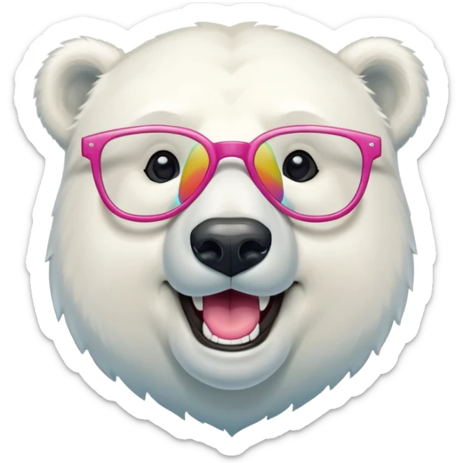 laughing polar bear headshot wearing a t-shirt and oversized colorful glasses sticker