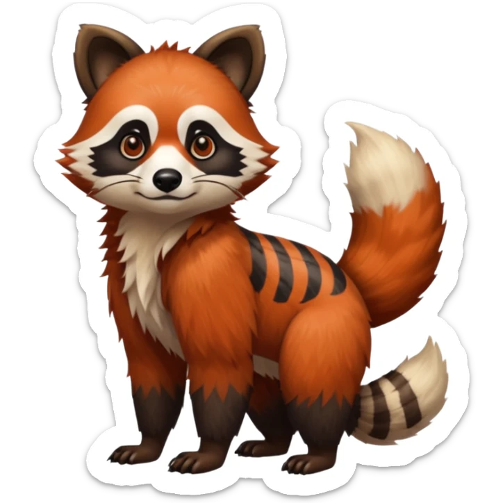 Realistic cool edgy 4-legged quadrupedal Bear-Red-Panda-Tanuki-Raccoon-Dog-Red-Fox-animal-fusion-hybrid, Full body sticker