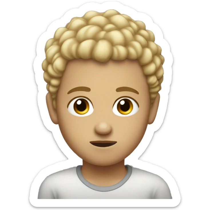 black eyes, very very curly blonde very short hair, boy, serious face sticker