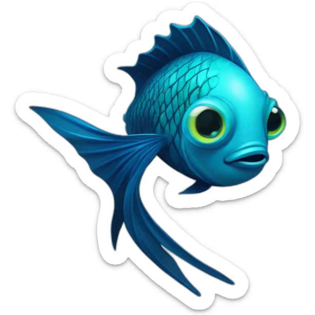dangerous dark blue lantern fish with cyan lips, cyan fins and cyan tail, and cyan marble instead of eyes sticker