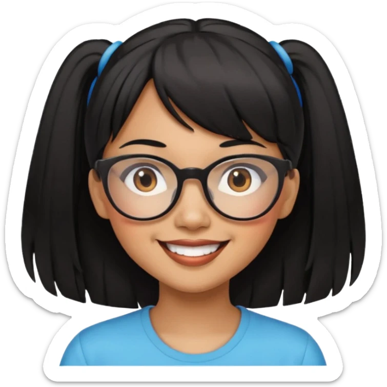 filipino woman black hair in pony tail with straight bangs and big glasses sticker
