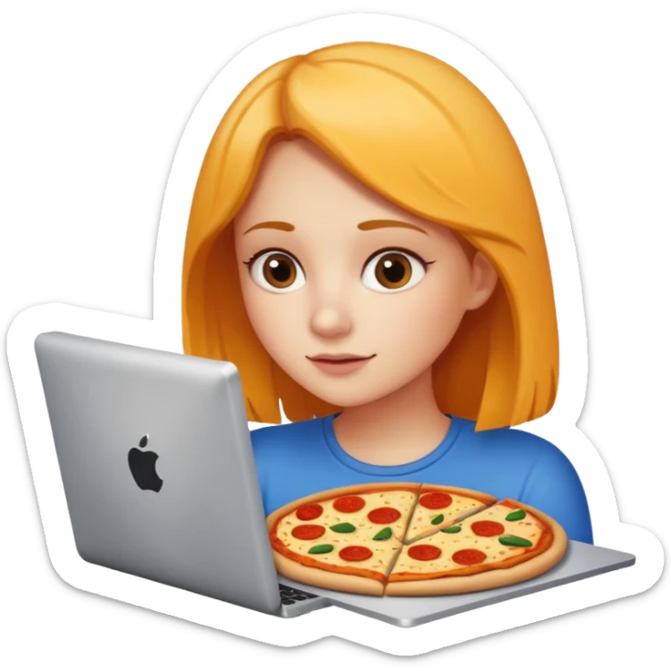 a girl looking in her computer and in the ocmputer you can see food so sho the computer screen sticker