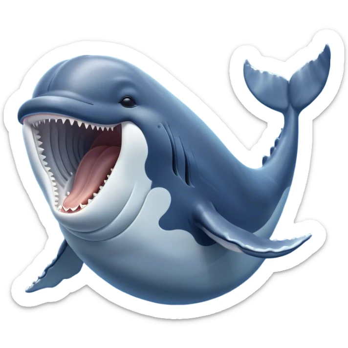 Cinematic Cute Yawning Humpback Whale Portrait Emoji, Head tilted slightly with a dramatic, wide-open yawn, showcasing a massive yet gentle blue-gray body with gently rippling baleen plates and sleepy, half-closed eyes, Simplified yet irresistibly adorable features, highly detailed, glowing with a soft, cozy marine glow, high shine, relaxed yet expressive, stylized with a dash of whimsical deep-sea charm, soft glowing outline, capturing the essence of a drowsy yet affectionate humpback whale that appears ready to drift into a deep-sea slumber! sticker