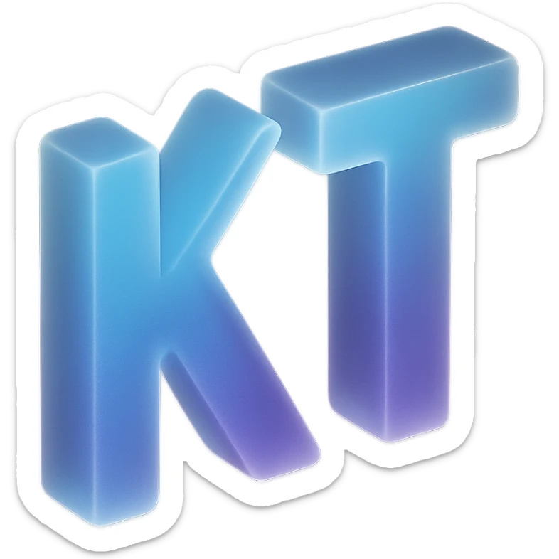 the letters KT with a fancy colorful gradient for the color with blue and purple, make it flat sticker