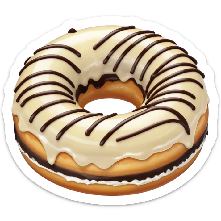 A vanilla frosted donut with WHITE FROSTING and chocolate swirls sticker