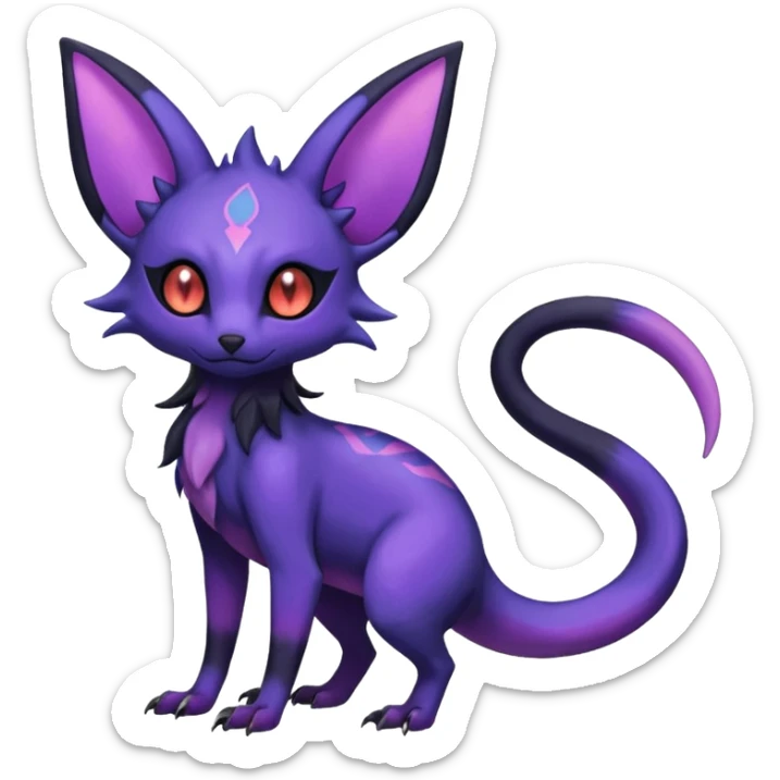 Rare epic aesthetic iridescent spooky gloomy colorful Salandit-Zorua-Espeon-Genet-species-Fakemon-hybrid-creature, with markings, full body sticker