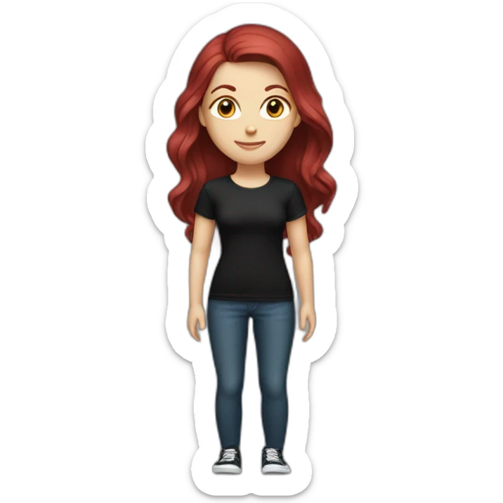 a white girl with burgundy hair in a black T-shirt sticker