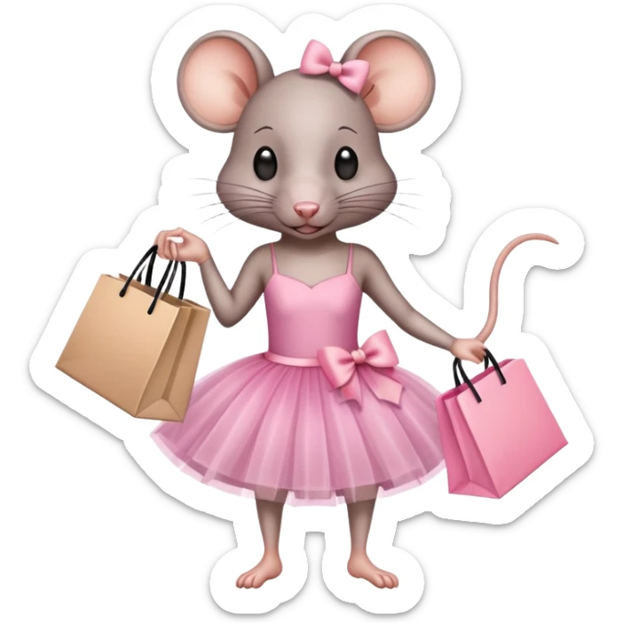 rat with a pink dress and tutu holding a Sephora shopping bag sticker
