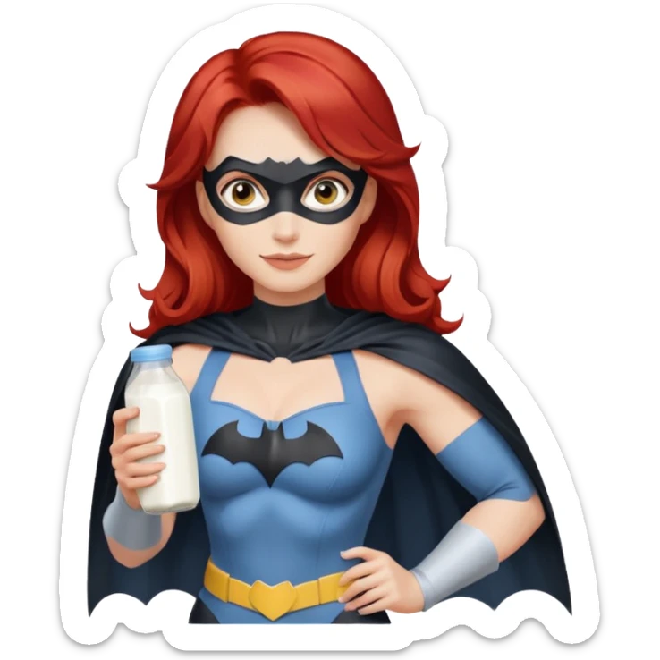 Milk themed women super hero red hair super hero holding milk Batman  sticker
