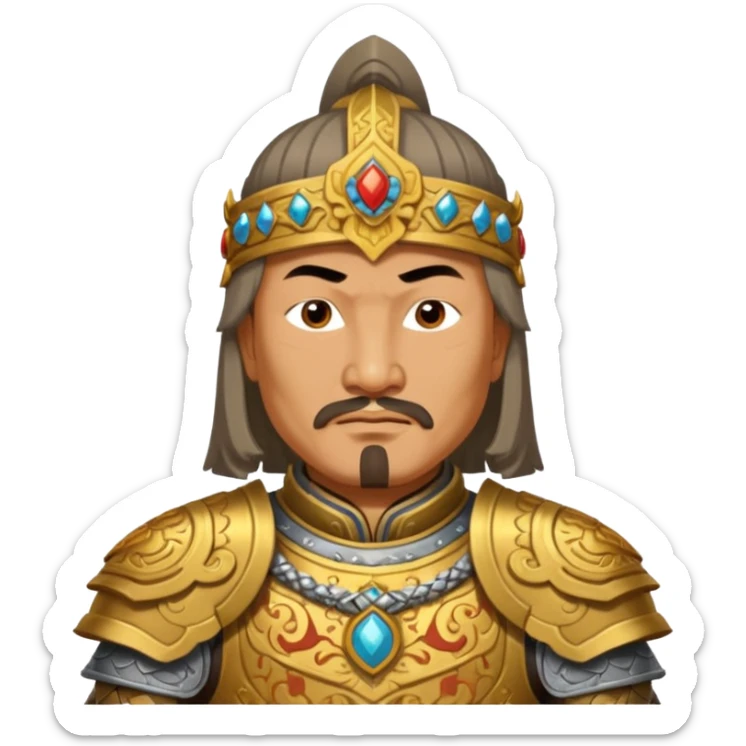 portrait of Genghis Khan in armor rotated 45 degrees to the right sticker
