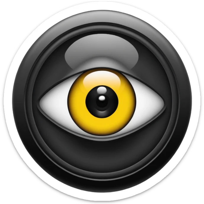 Minimalist emoji-style sticker of a black surveillance camera lens with a demonic eye inside, grayscale, with the words “ALWAYS WATCHING” below

 sticker
