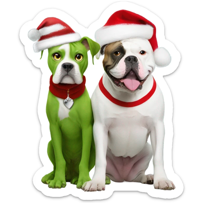 The grinch taking Christmas photo with a white American bulldog sticker